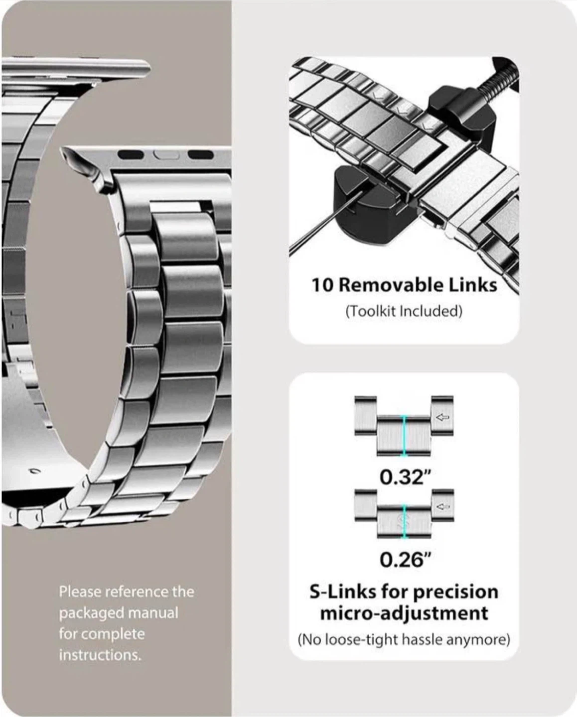 Metal Apple Watch band for 45/44/42mm,Silver - photo 4