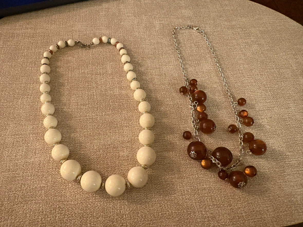 Two Beaded Statement Necklaces – Cream and Brown