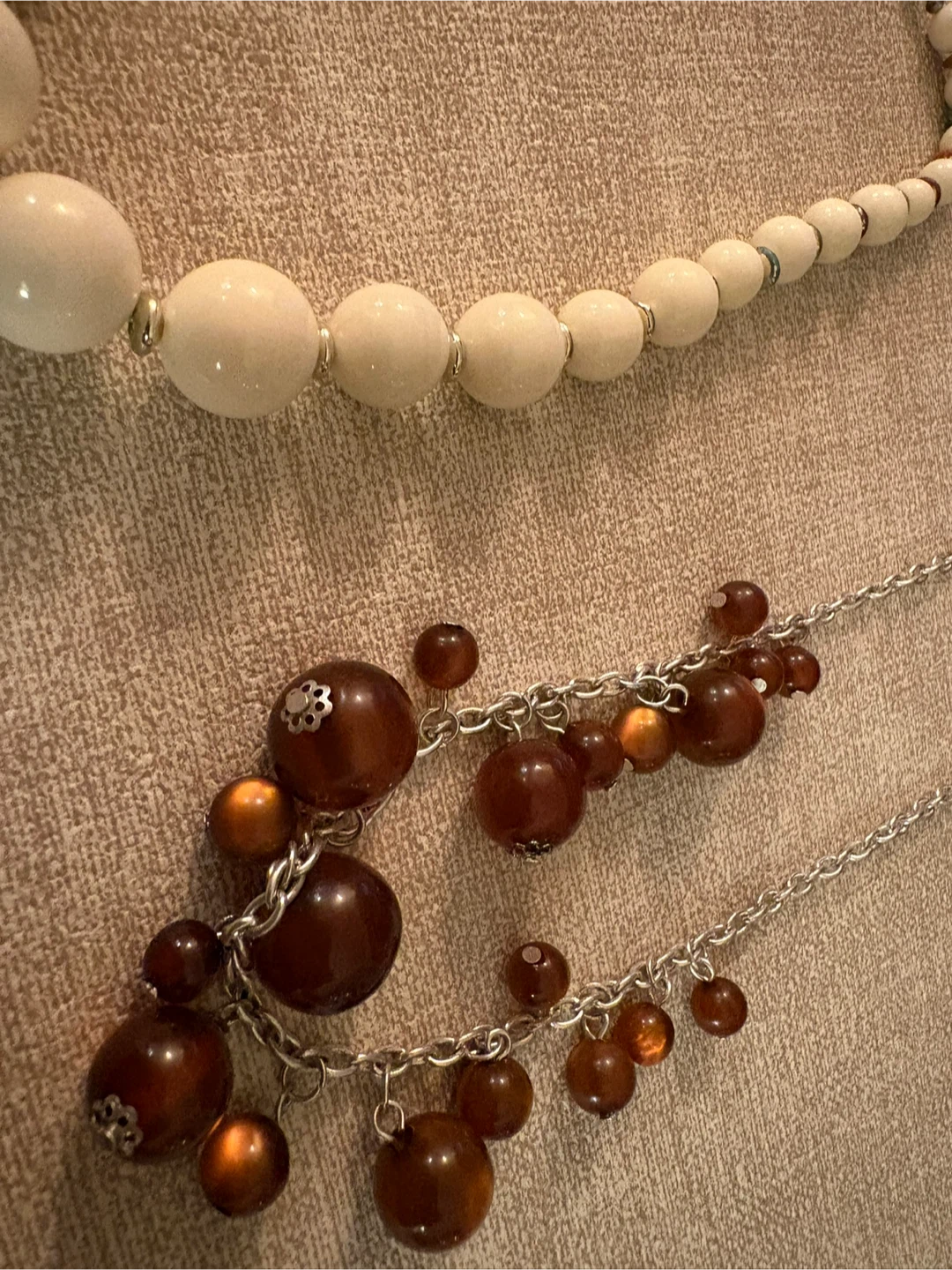 Two Beaded Statement Necklaces – Cream and Brown - photo 2