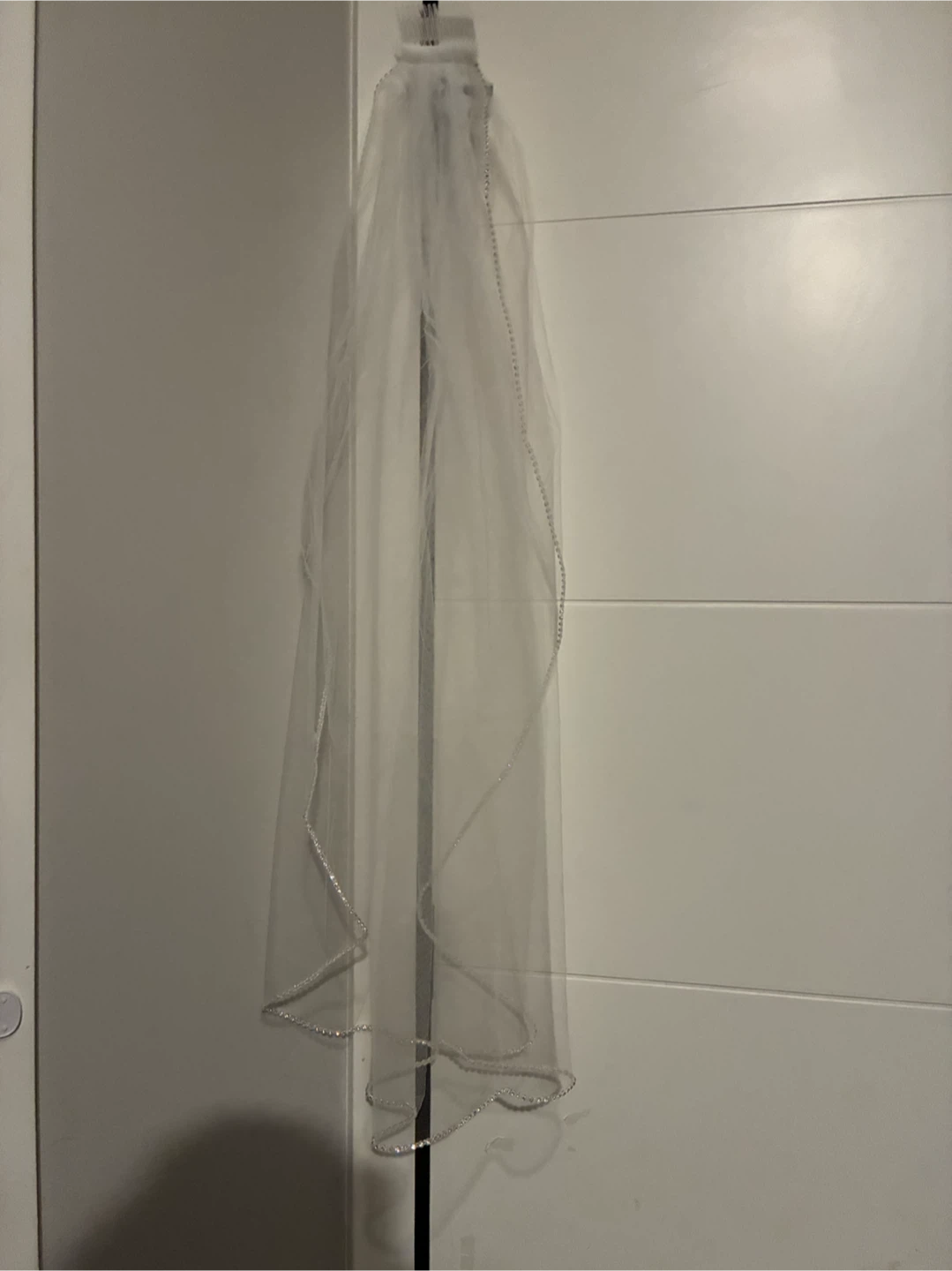 White Wedding Veil with rhinestone Edge