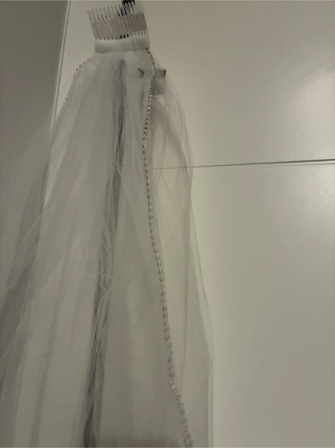 White Wedding Veil with rhinestone Edge - photo 3