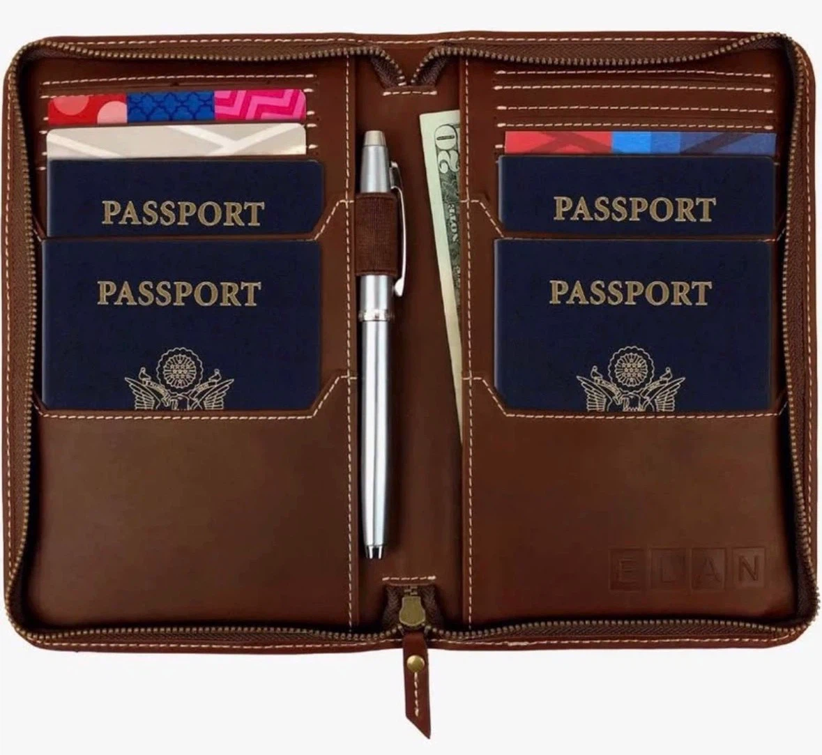 Leather Travel Wallet & Passport Holder, Brown - photo 2