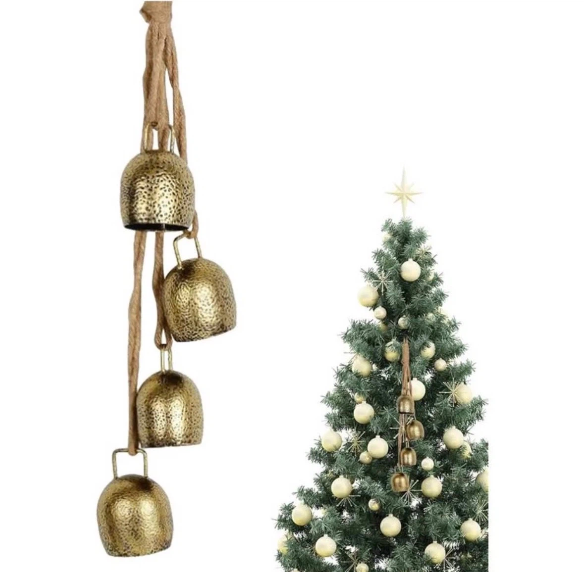 Vintage 4 Bells Rustic Hanging Cow Bells with Rope Bell for Door