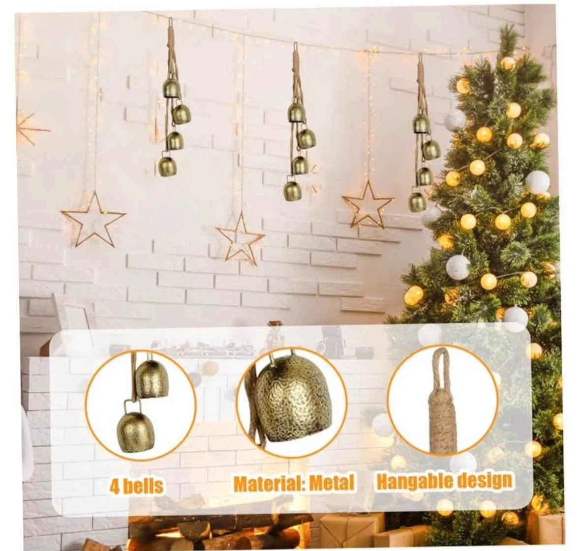 Vintage 4 Bells Rustic Hanging Cow Bells with Rope Bell for Door - photo 2