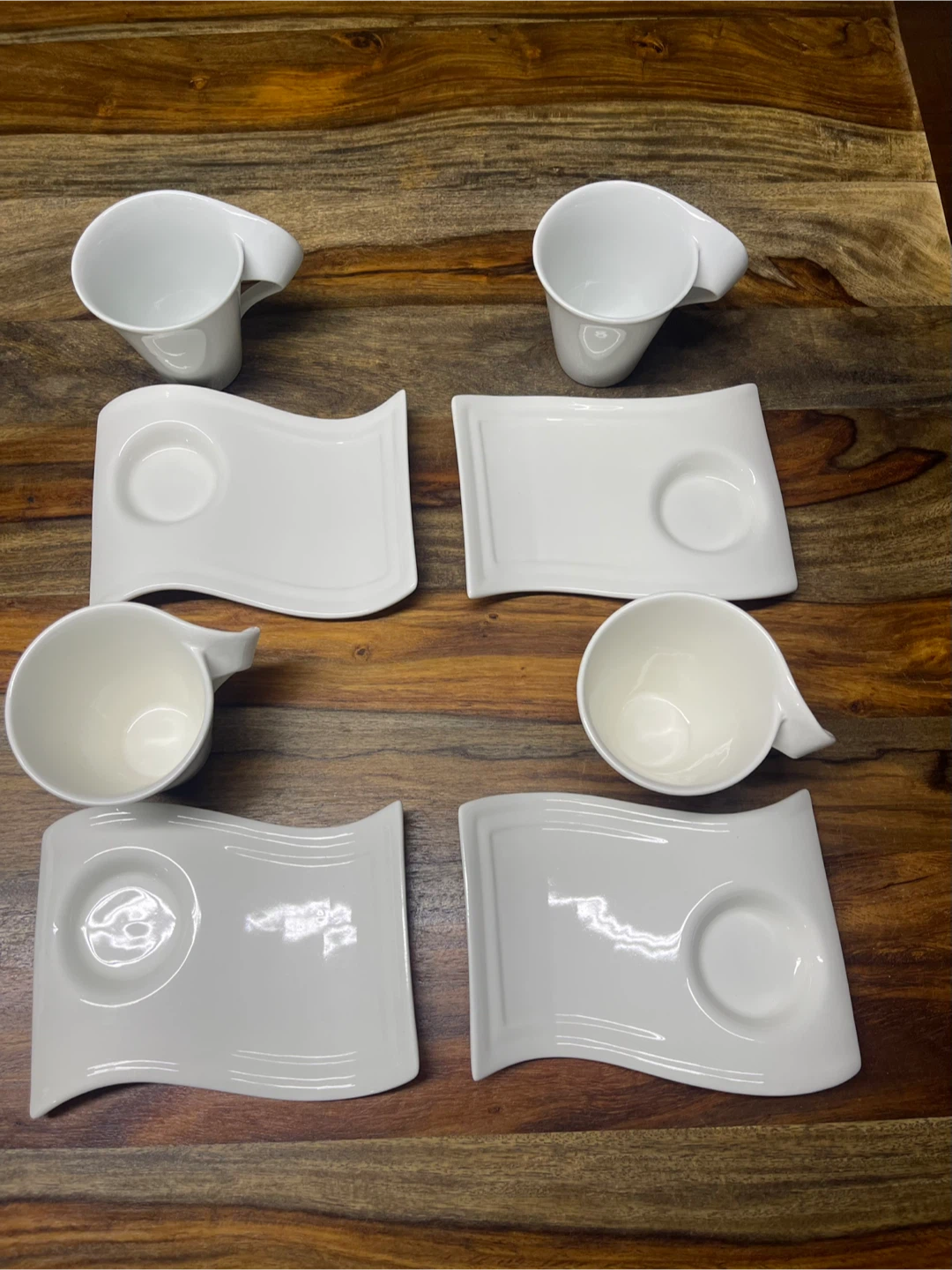 Set of 4 White Ceramic Cups and Saucers - photo 2