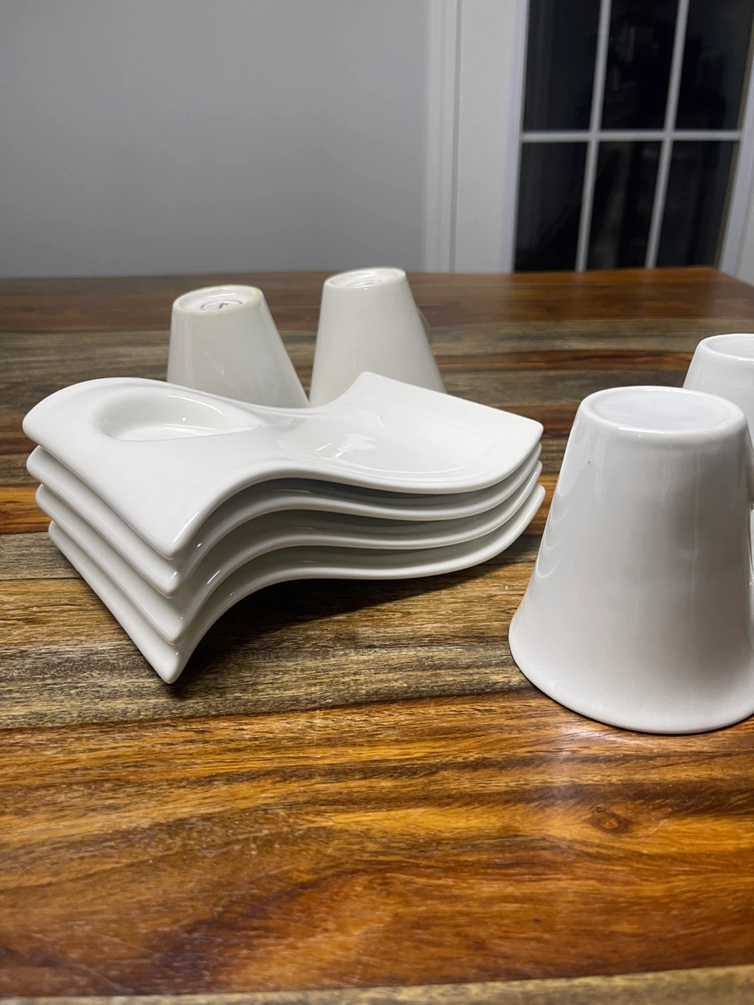 Set of 4 White Ceramic Cups and Saucers - photo 3