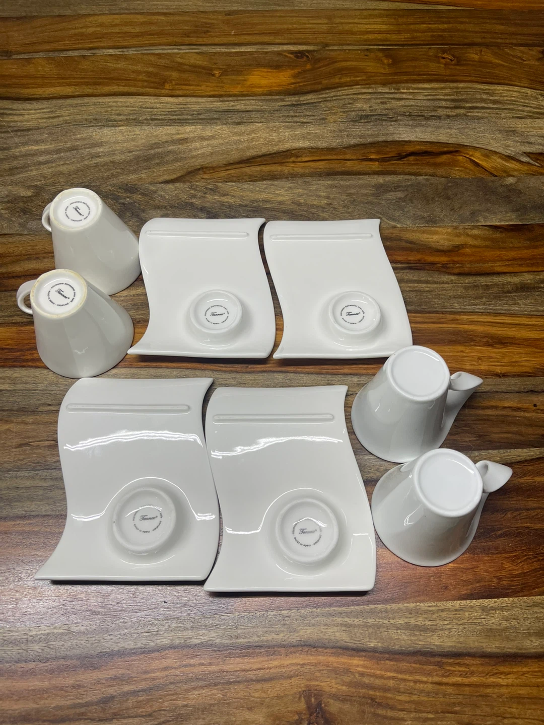 Set of 4 White Ceramic Cups and Saucers - photo 4