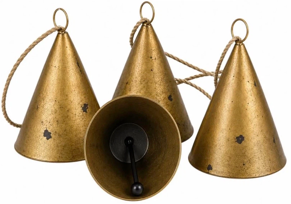 Lucky Rustic Christmas Bells, Gold with Jute Rope - photo 2