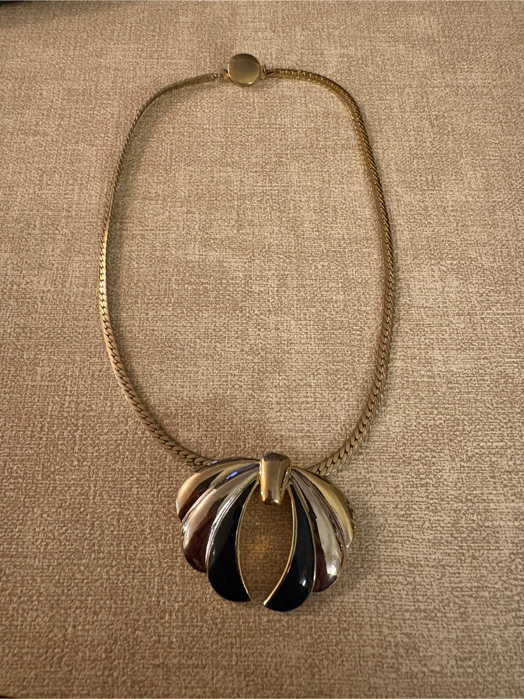 Gold-Tone and Black Enamel Statement Necklace