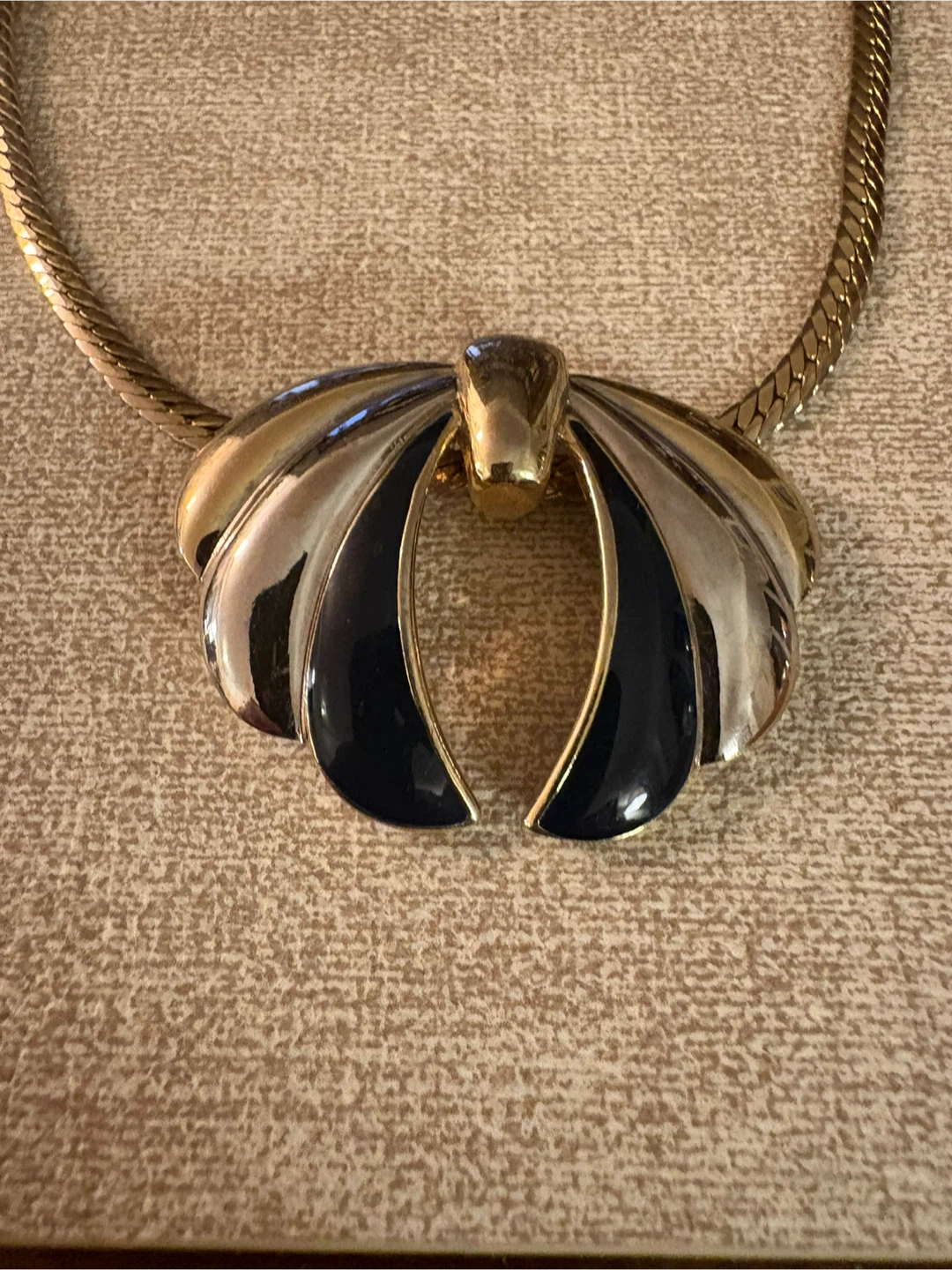 Gold-Tone and Black Enamel Statement Necklace - photo 2