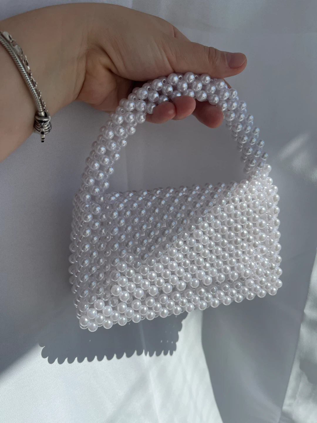 White Beaded Handmade Handbag - photo 4