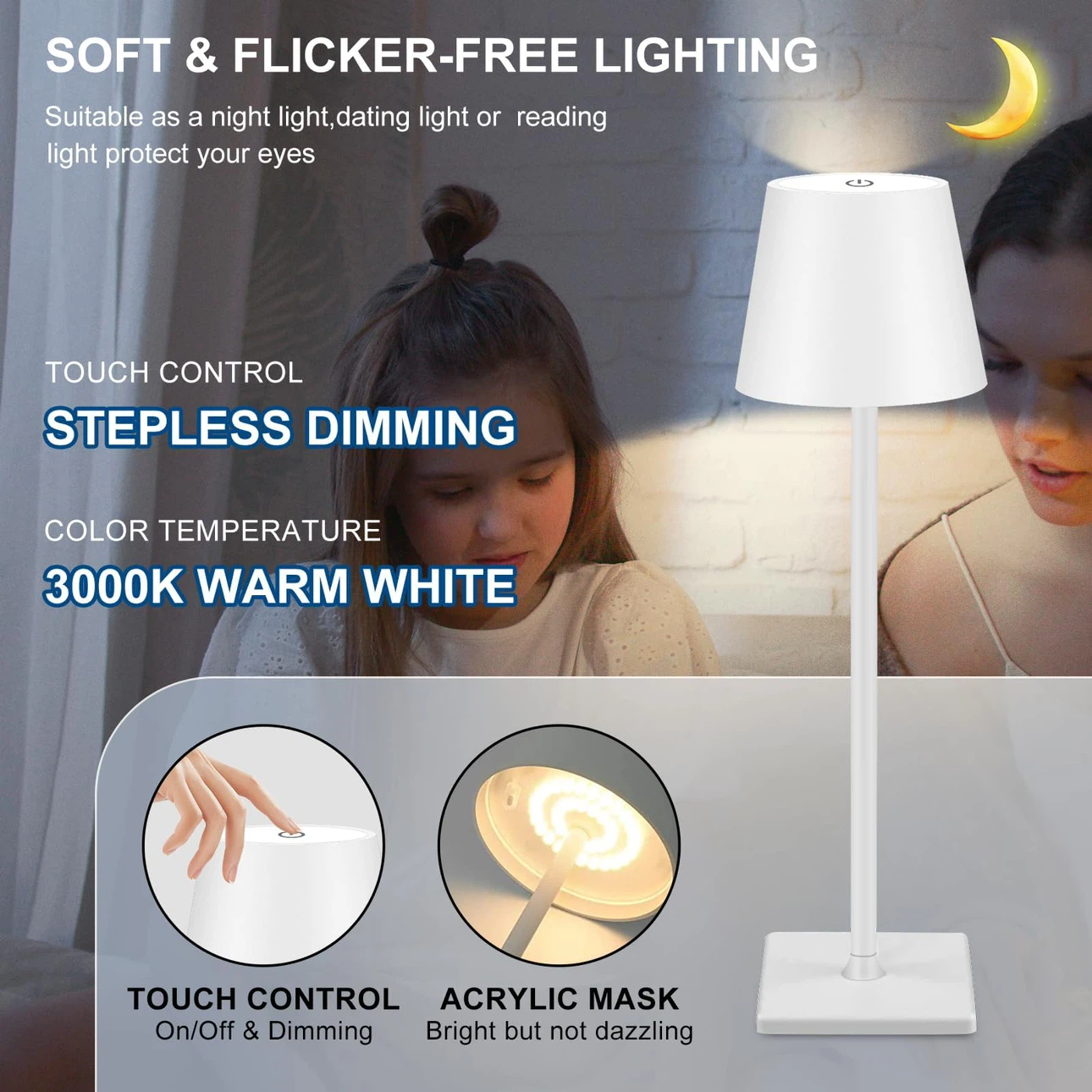 White LED Touch Control Table Lamp - Portable & Rechargeable - photo 4