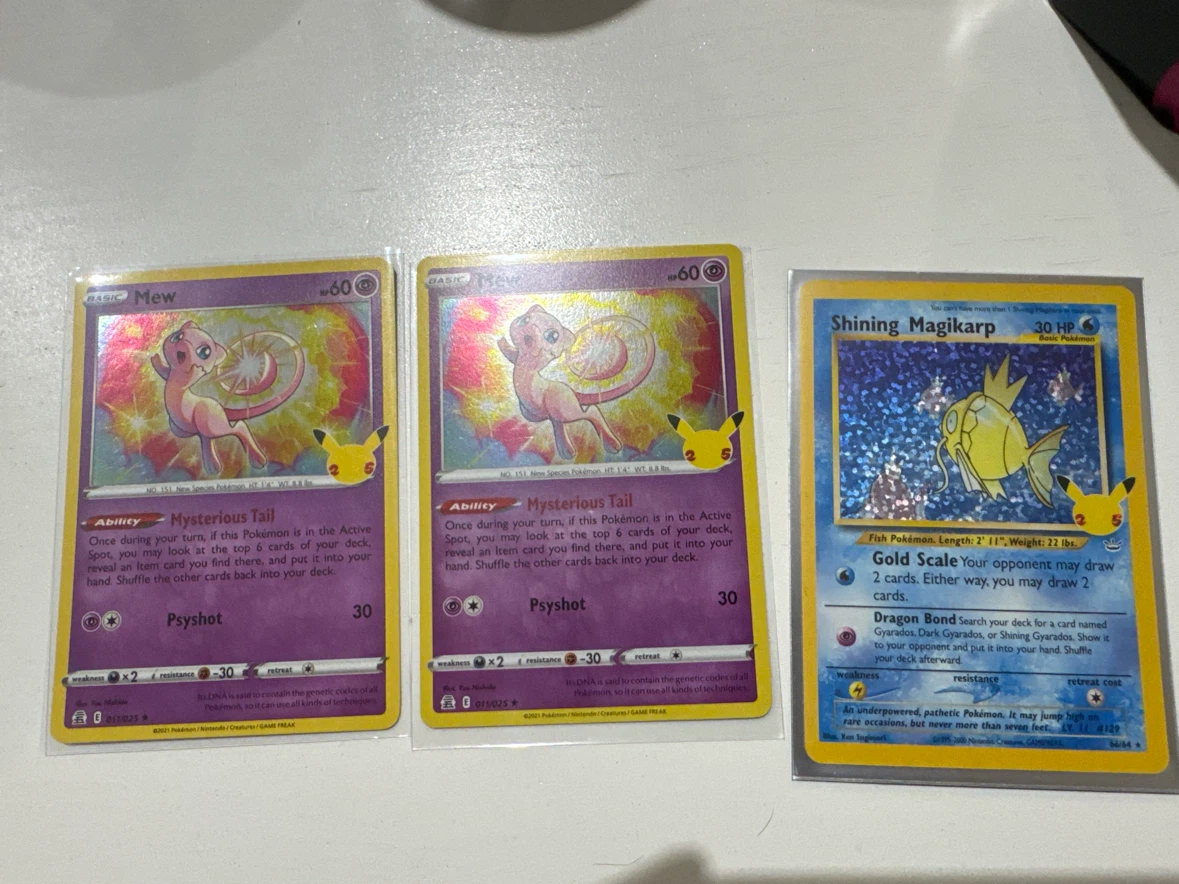 Pokemon Cards: 2x Mew, 1x Shining Magikarp