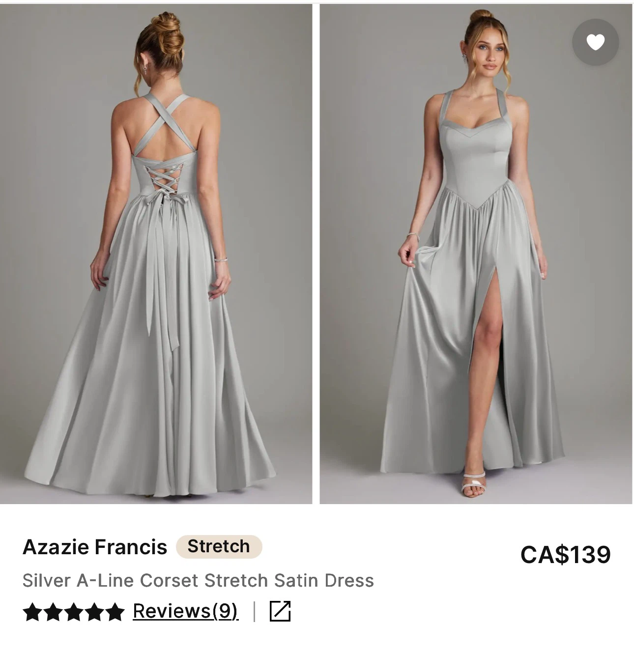 Azazie Francis Silver A-Line Corset Satin Dress