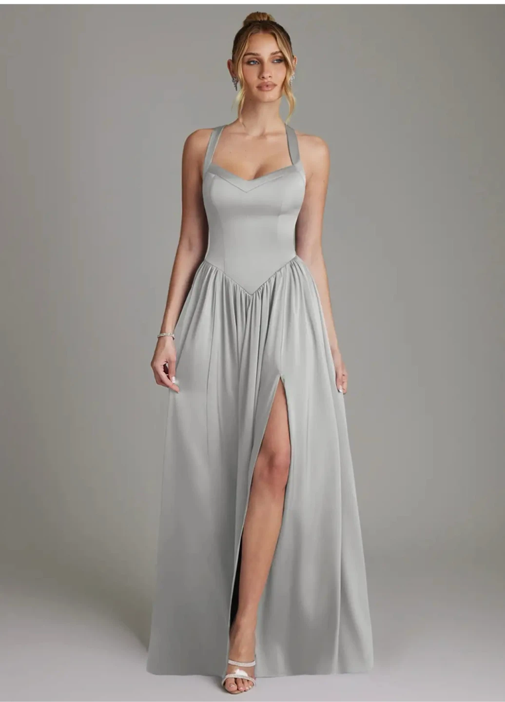 Azazie Francis Silver A-Line Corset Satin Dress - photo 2