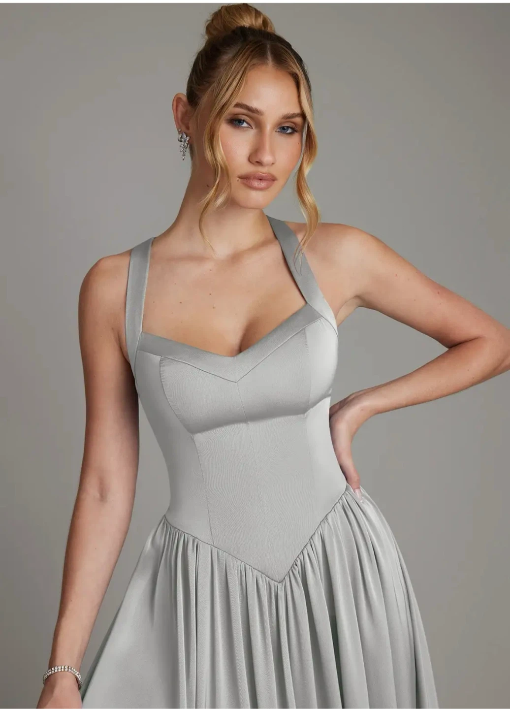 Azazie Francis Silver A-Line Corset Satin Dress - photo 3