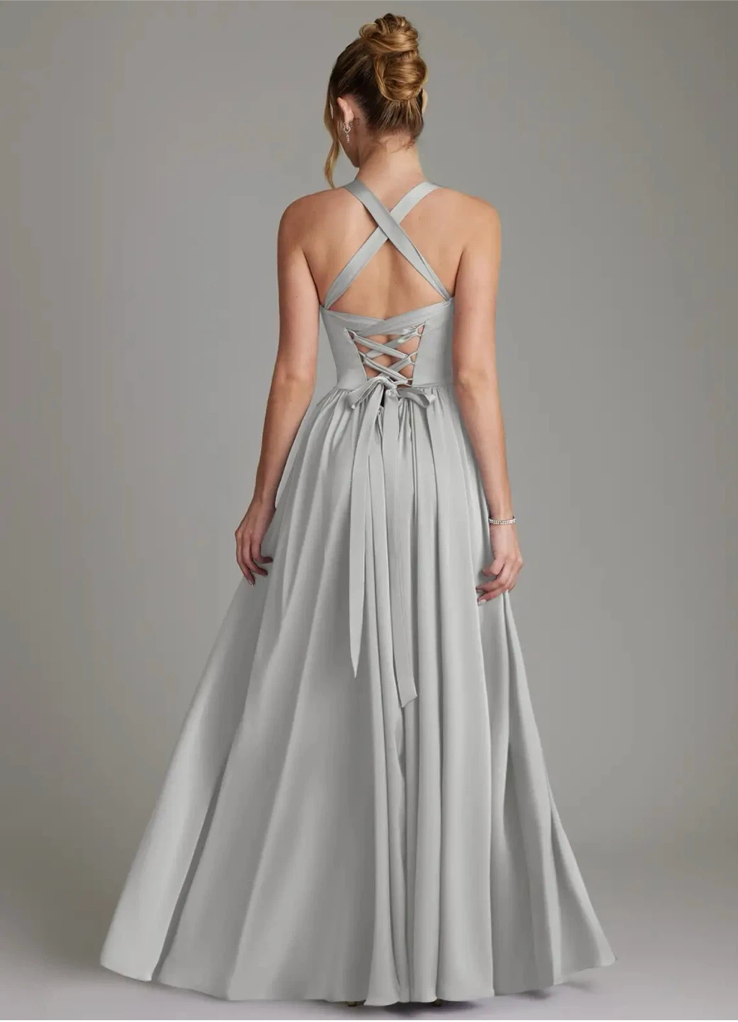 Azazie Francis Silver A-Line Corset Satin Dress - photo 4