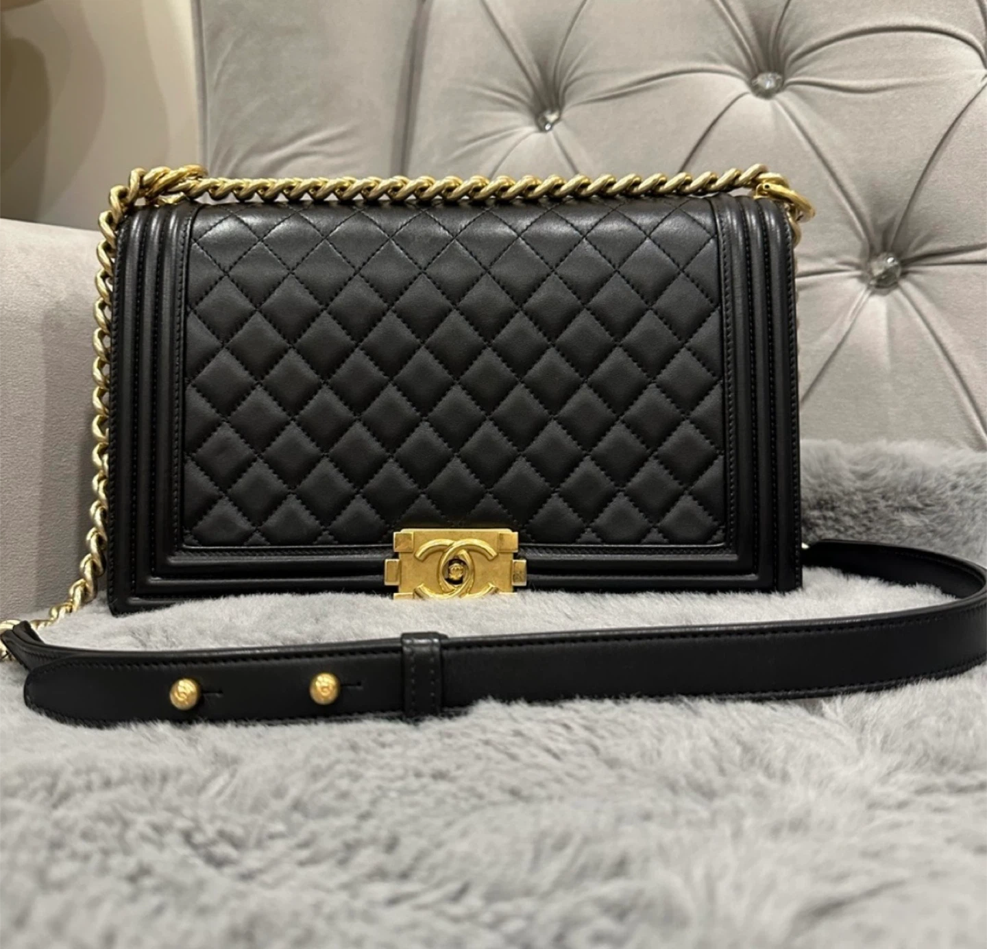 Chanel Boy Bag - Black Quilted Lambskin with Gold Hardware