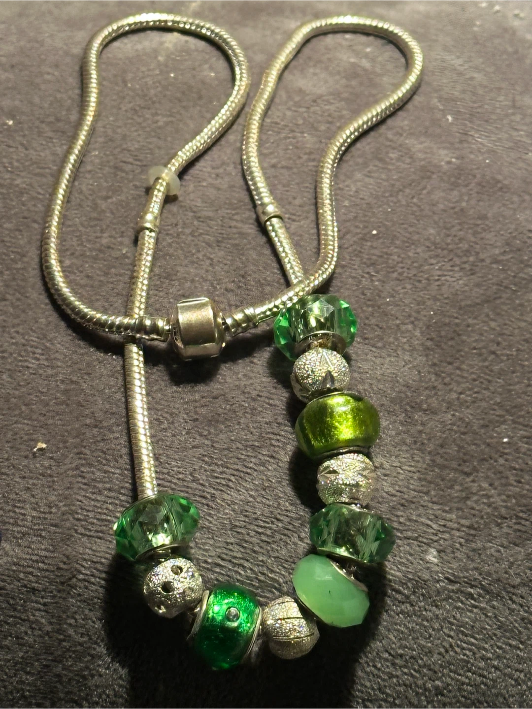 925 Silver Green Charm Necklace 21.5"