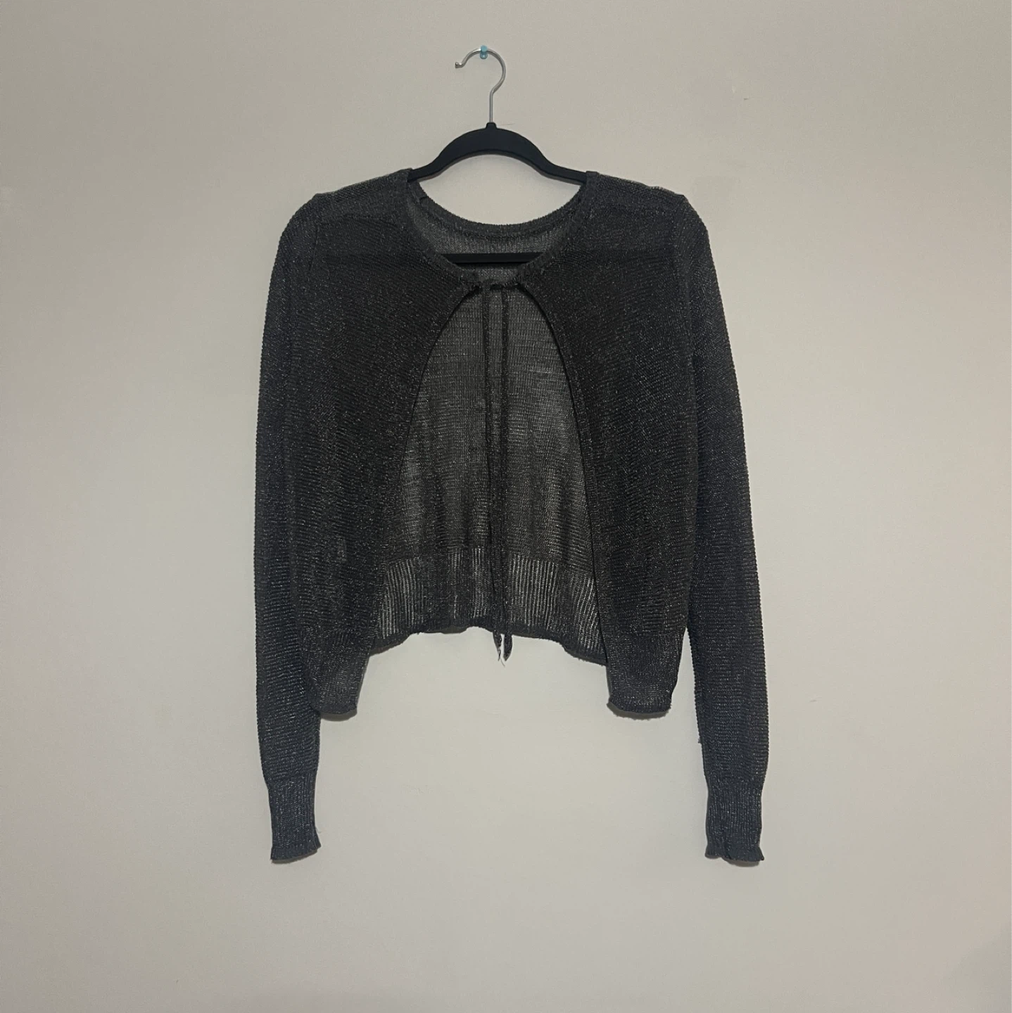 Zara Dark Silver Metallic Thread Tie Cardigan