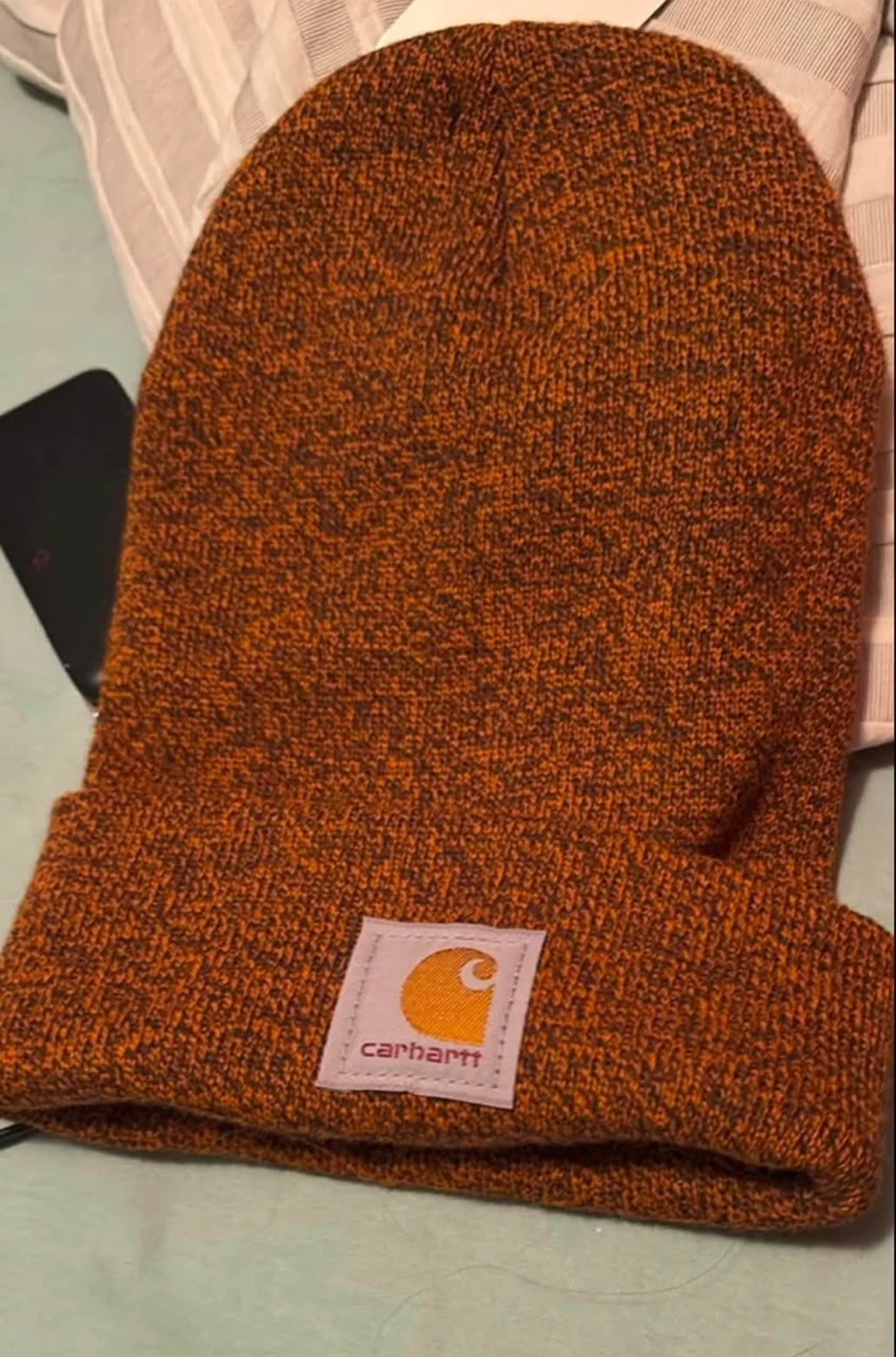 Carhartt orange  beanie tags on