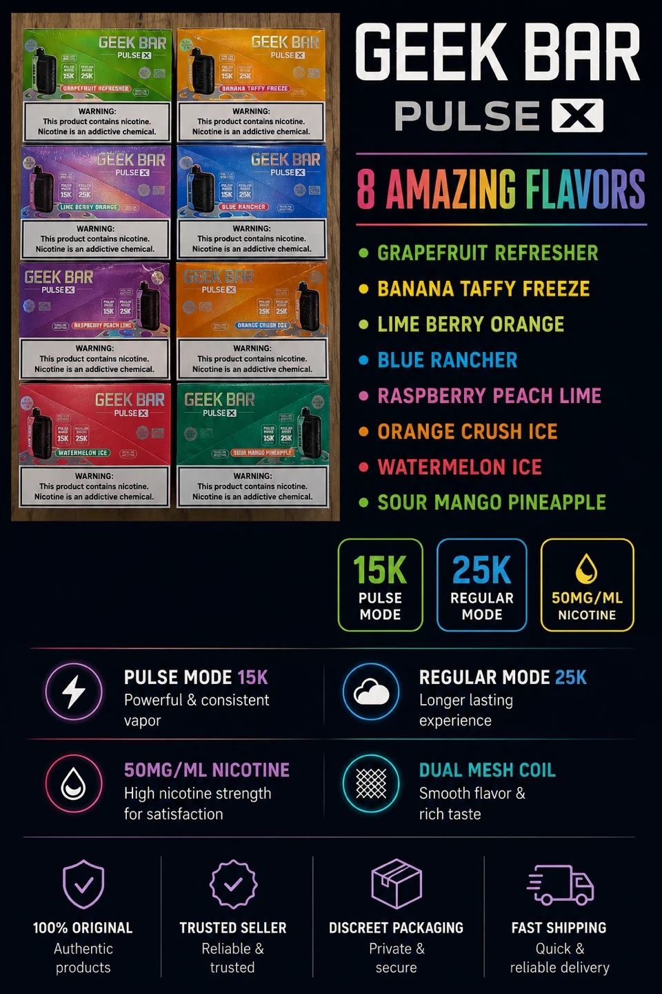 Geek Bar Pulse X Disposable Vape (8 Flavors) - photo 2
