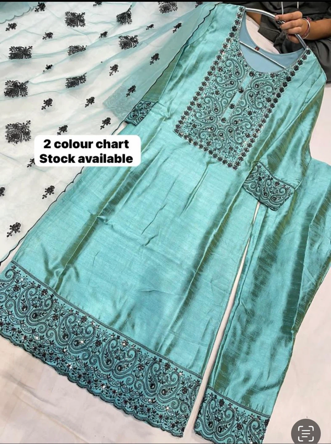 Embroidered Kurti with Pants and Dupatta Set