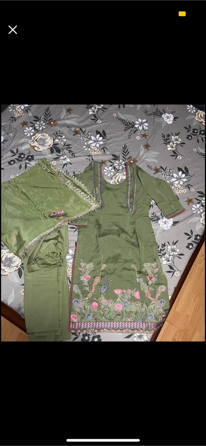 Olive Green Embroidered Kurti Set