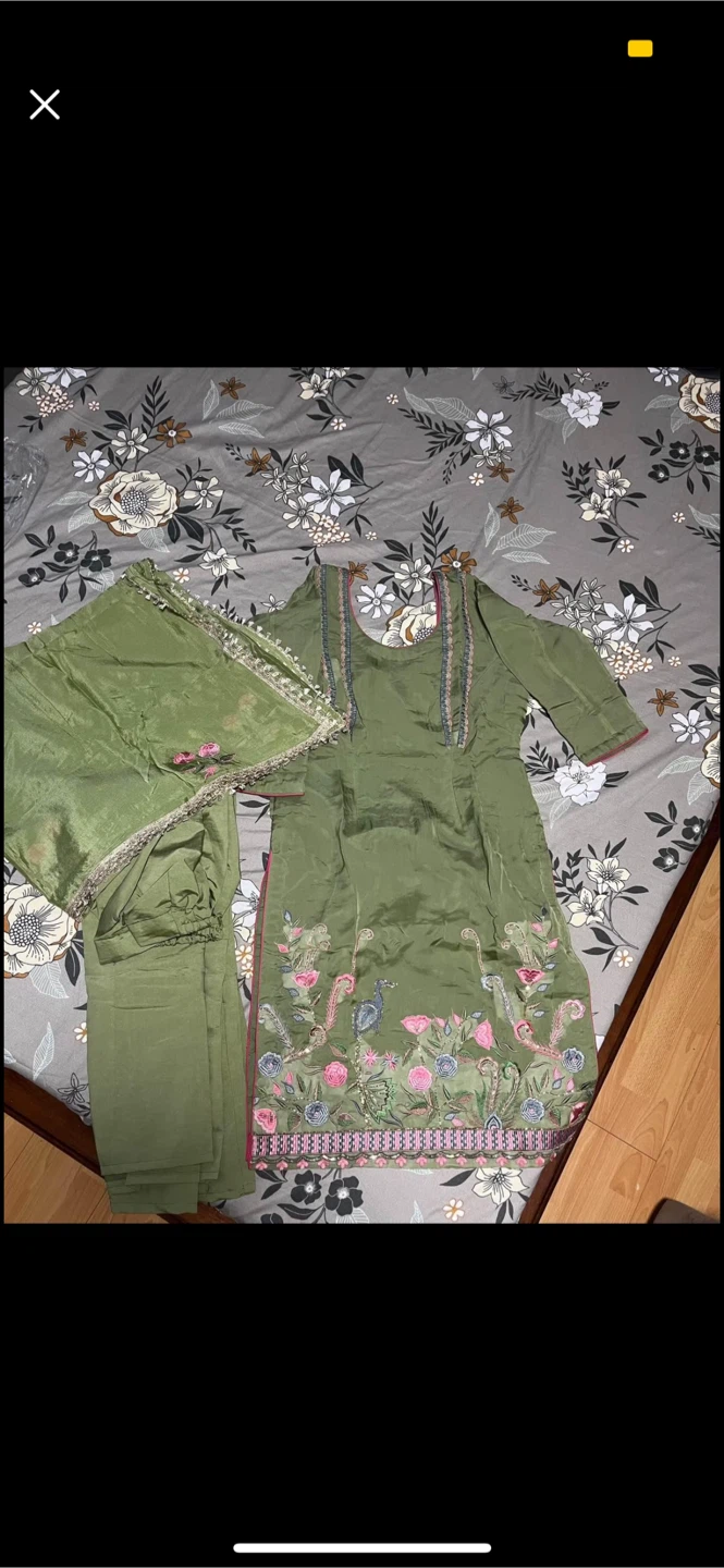 Olive Green Embroidered Kurti Set - photo 2