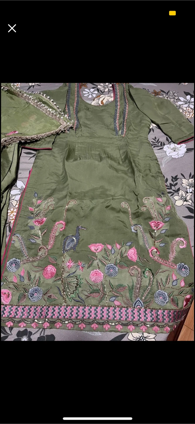 Olive Green Embroidered Kurti Set - photo 3