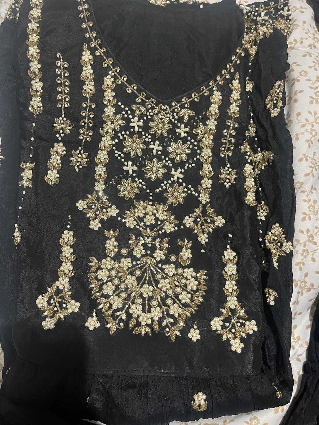 Black Embroidered Kurti with Sharara Pants - photo 3