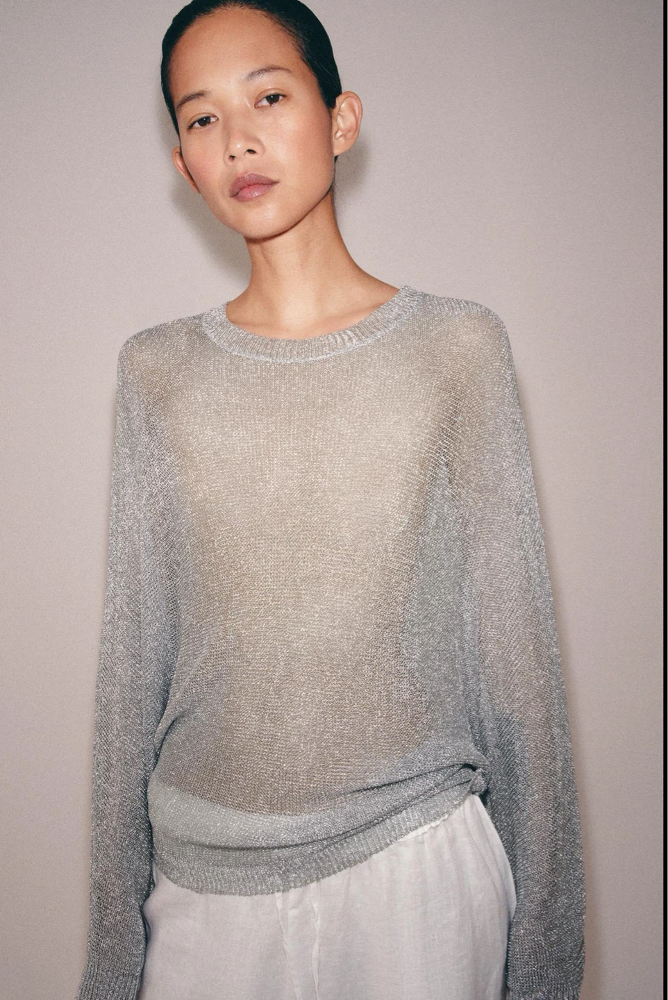 Zara Silver Metallic Thread Sheer Knit Sweater - photo 2