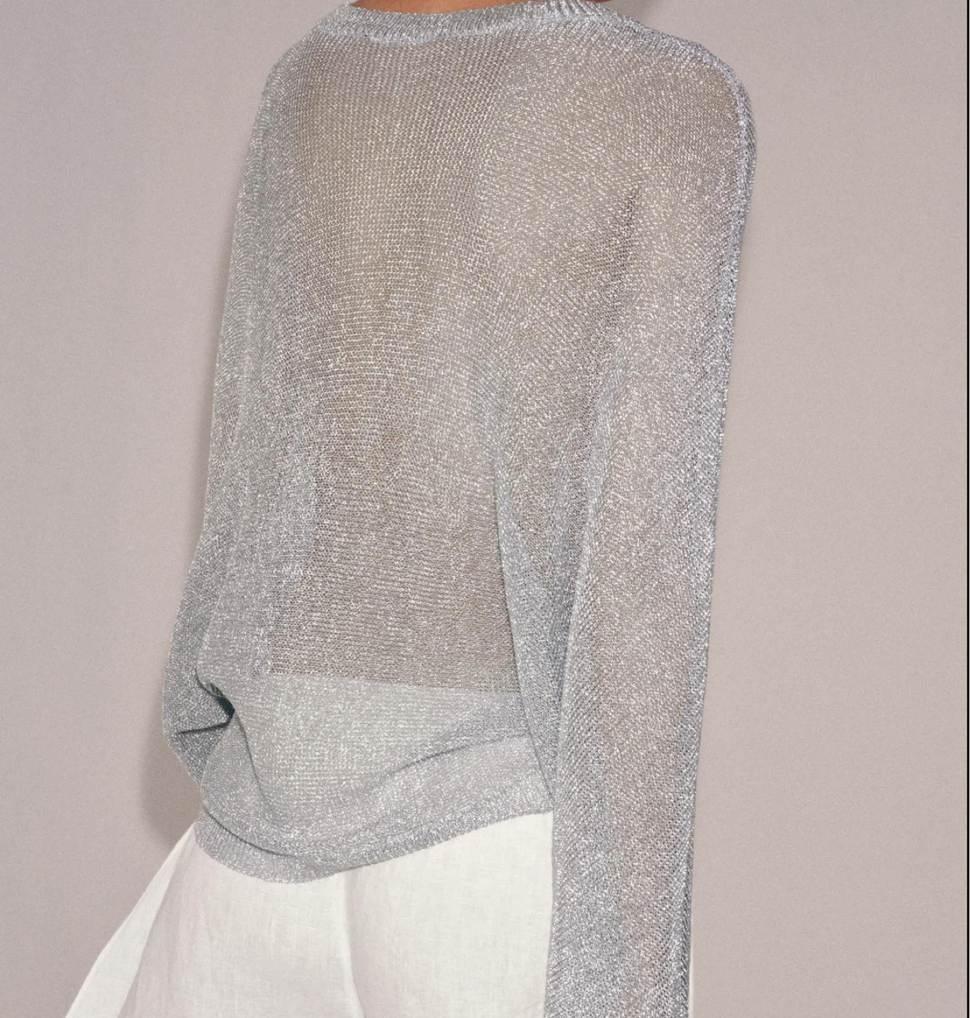 Zara Silver Metallic Thread Sheer Knit Sweater - photo 3
