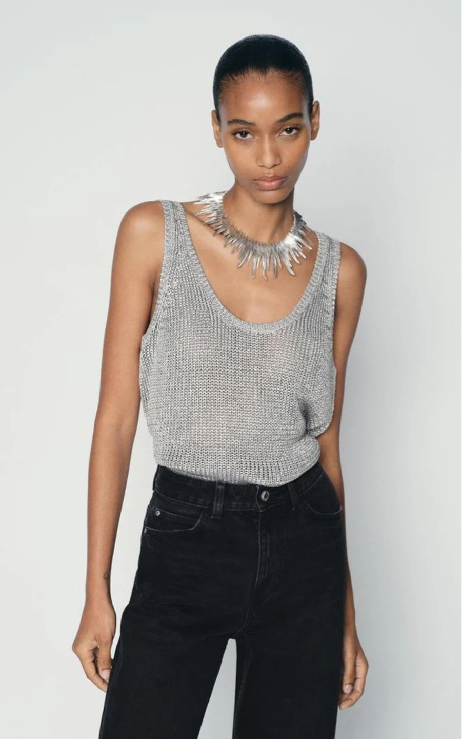 Zara Silver Knit Tank Top
