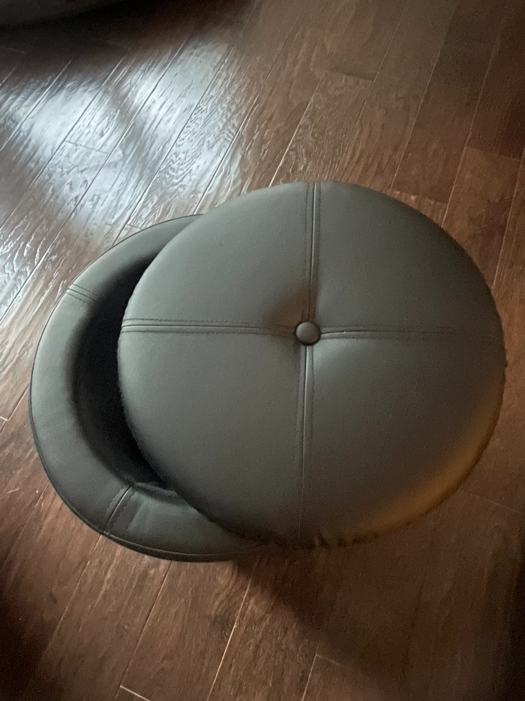 Dark Faux Leather Storage Ottoman