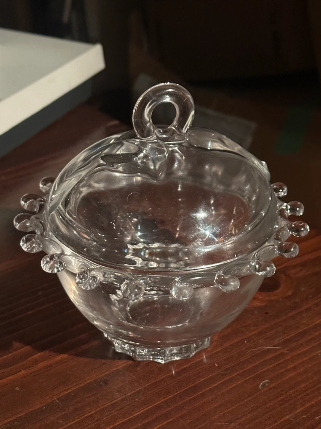 Heisey LARIAT CRYSTAL *6" CANDY w/LOOP & LEAF COVER*