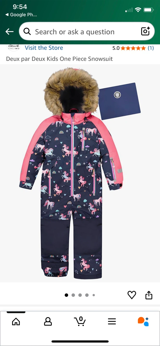 Deux par Deux Kids Size 5 One Piece Snowsuit - Unicorns - 5T