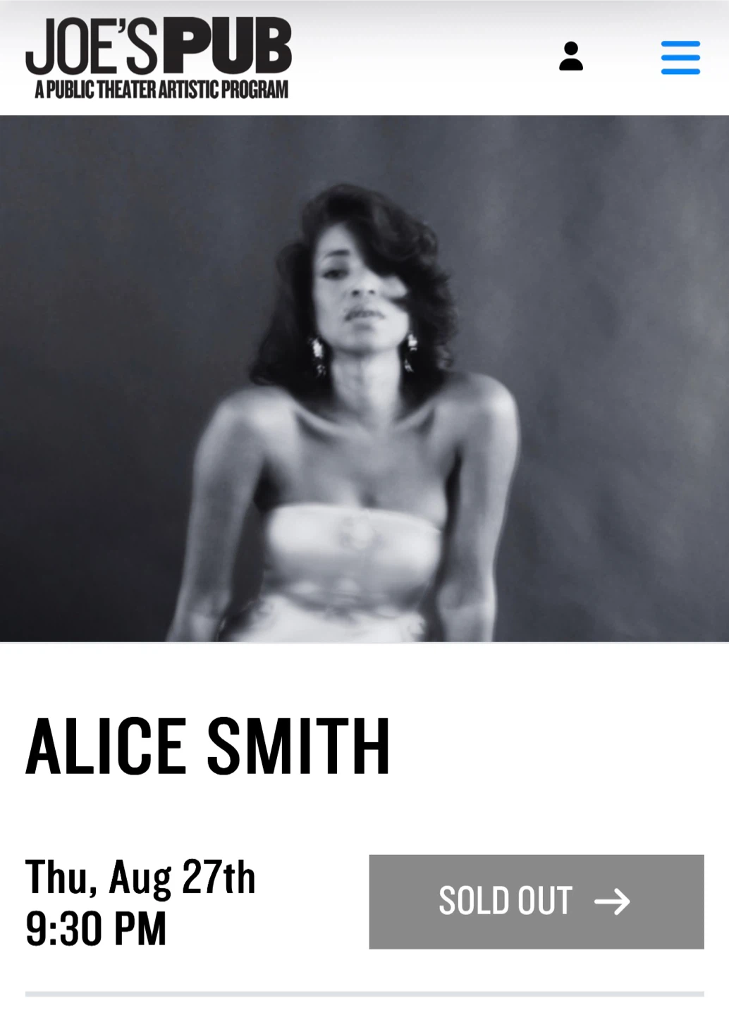 selling (1) ticket to alice smith tonight! 8/27 @9:30p