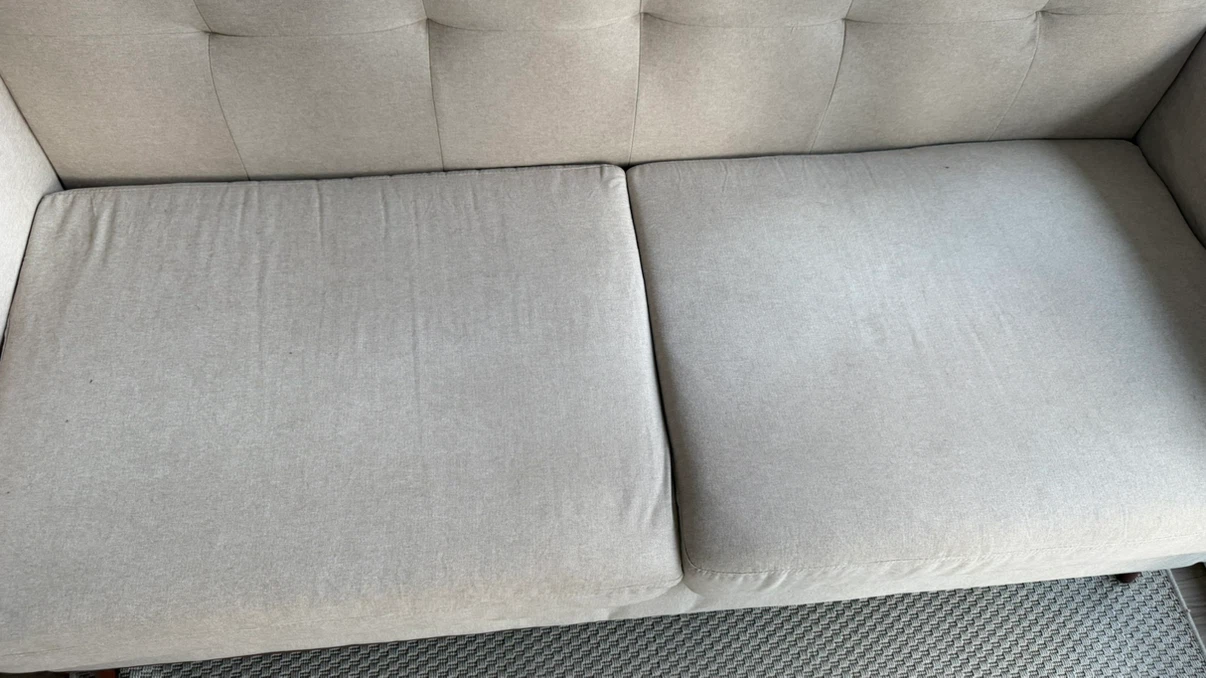 Light Beige Loveseat Sofa with Wood Trims - photo 3