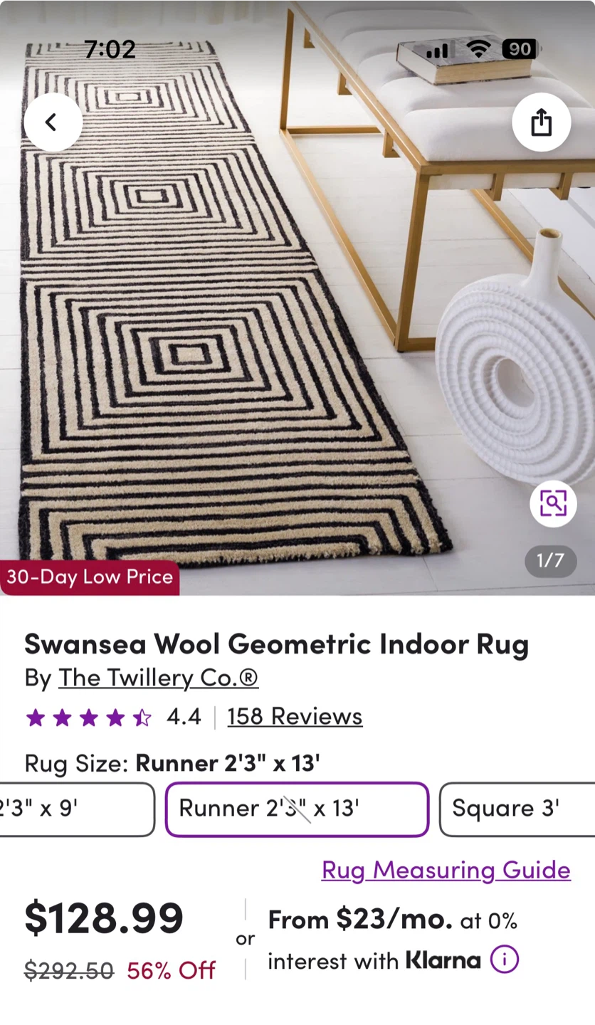 The Twillery Co. Swansea Wool Geometric Runner Rug 2'3" x 13"