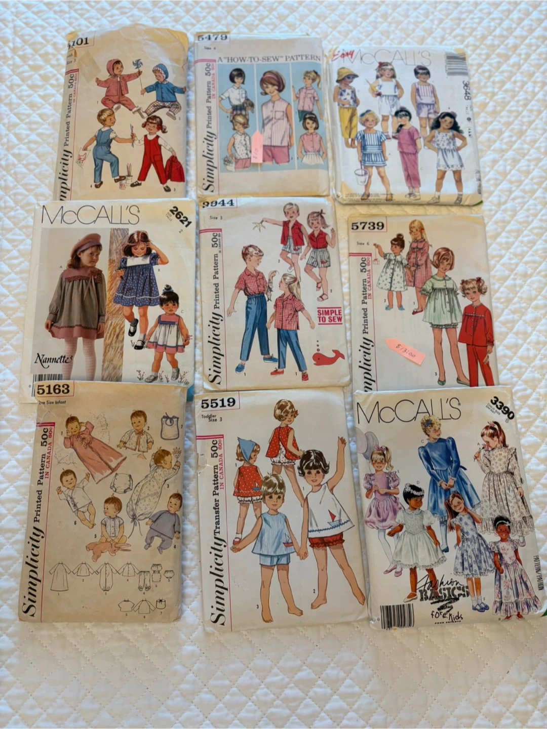 Lot of 9 Vintage Children's Sewing Patterns