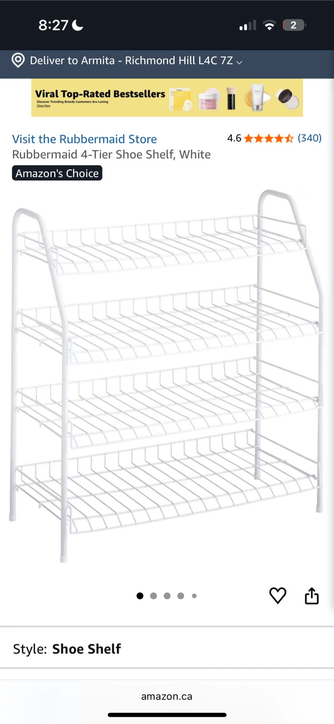 Rubbermaid 4-Tier Shoe Shelf, White - photo 2