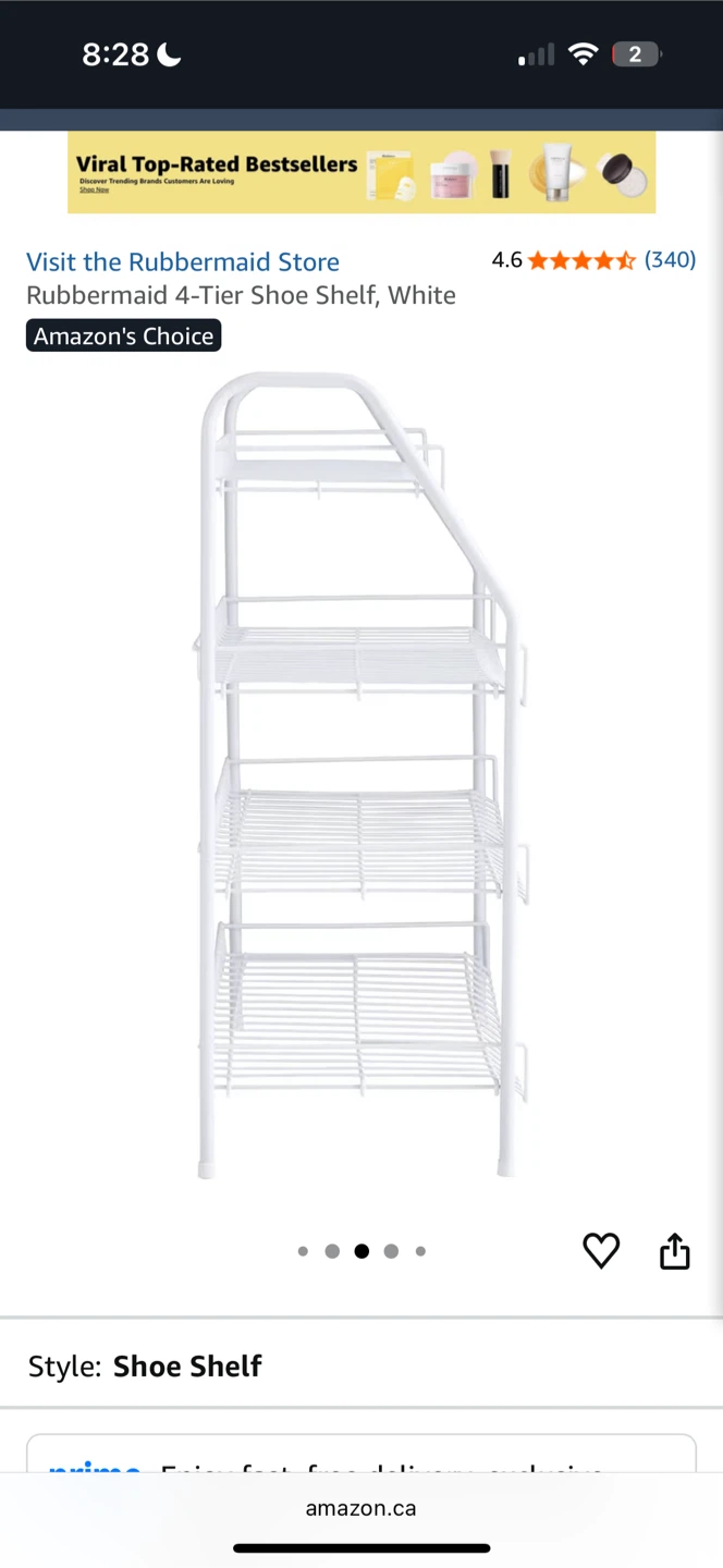Rubbermaid 4-Tier Shoe Shelf, White - photo 3
