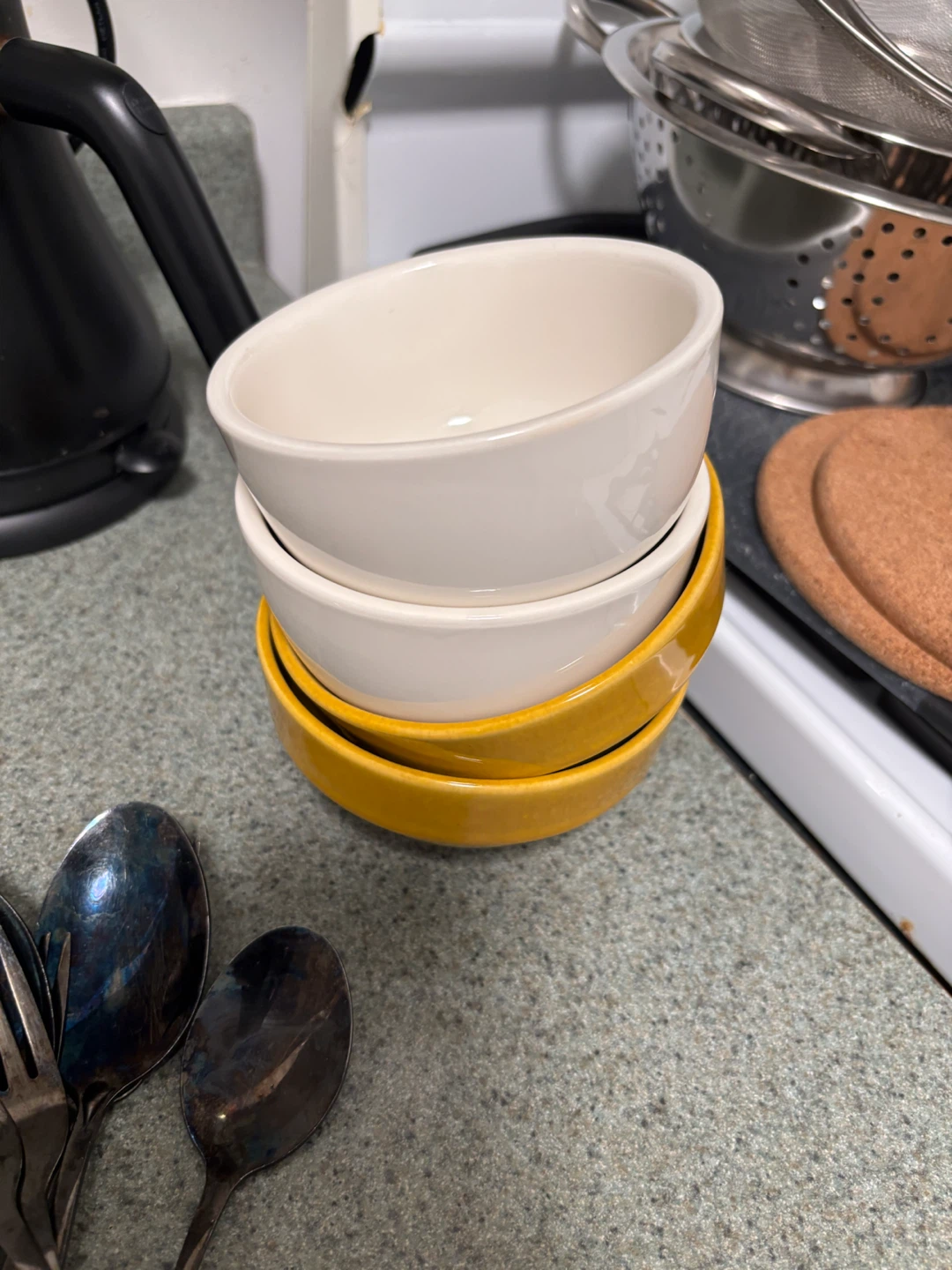 Stack of 4 Bowls - White and Yellow