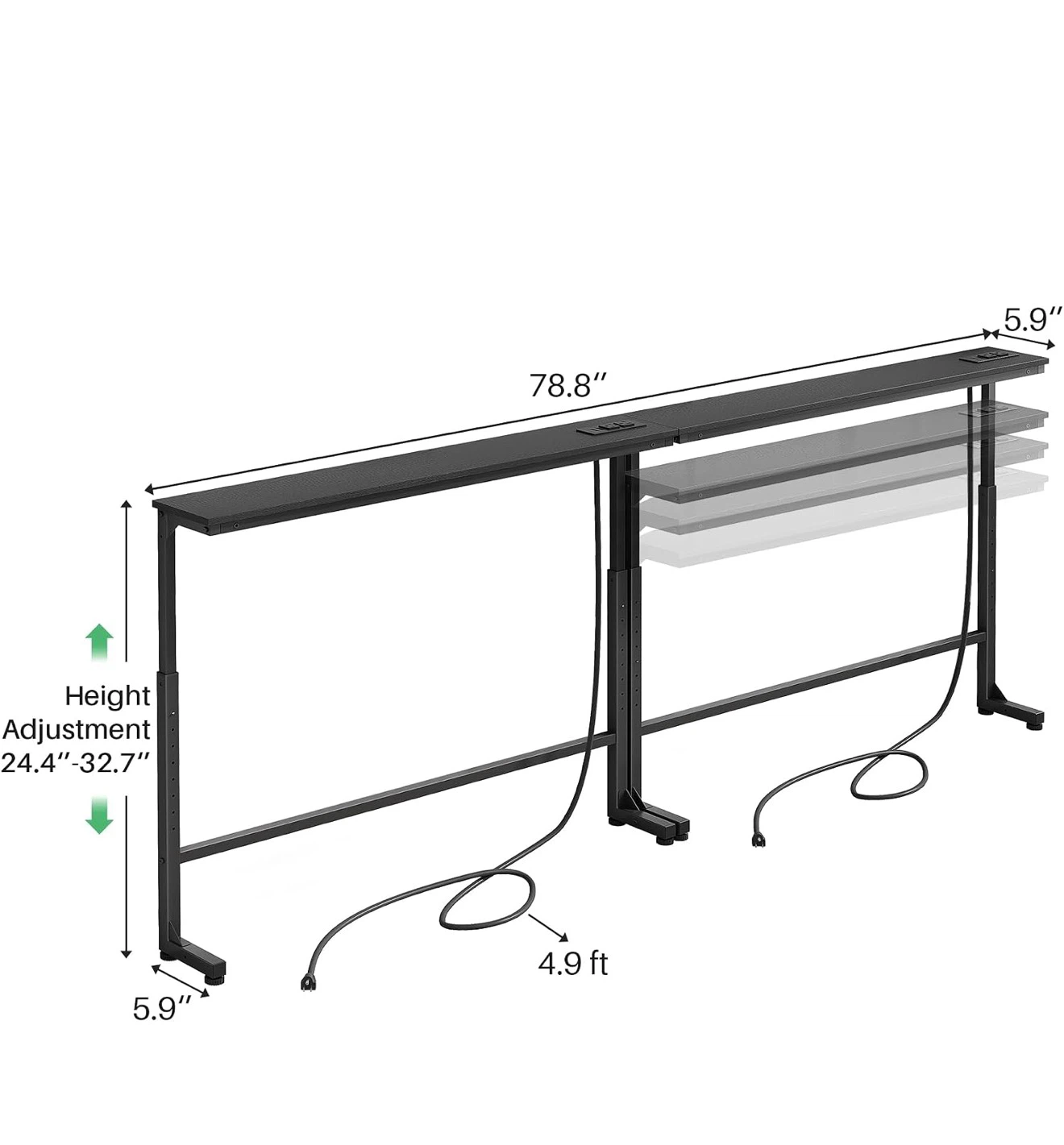 Kitstorack 2-Pack Sofa Table with Power Outlets - Black - photo 3