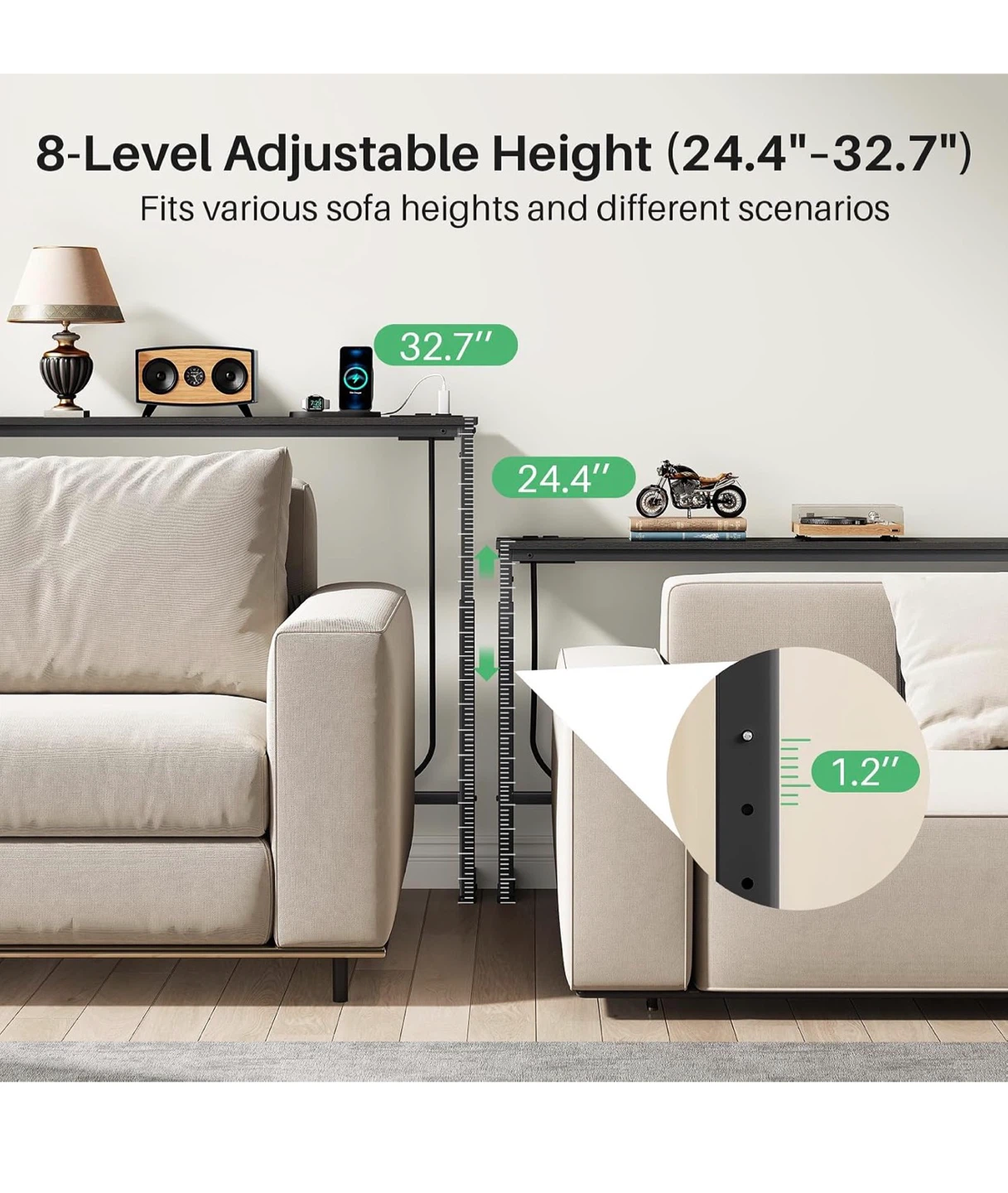 Kitstorack 2-Pack Sofa Table with Power Outlets - Black - photo 4