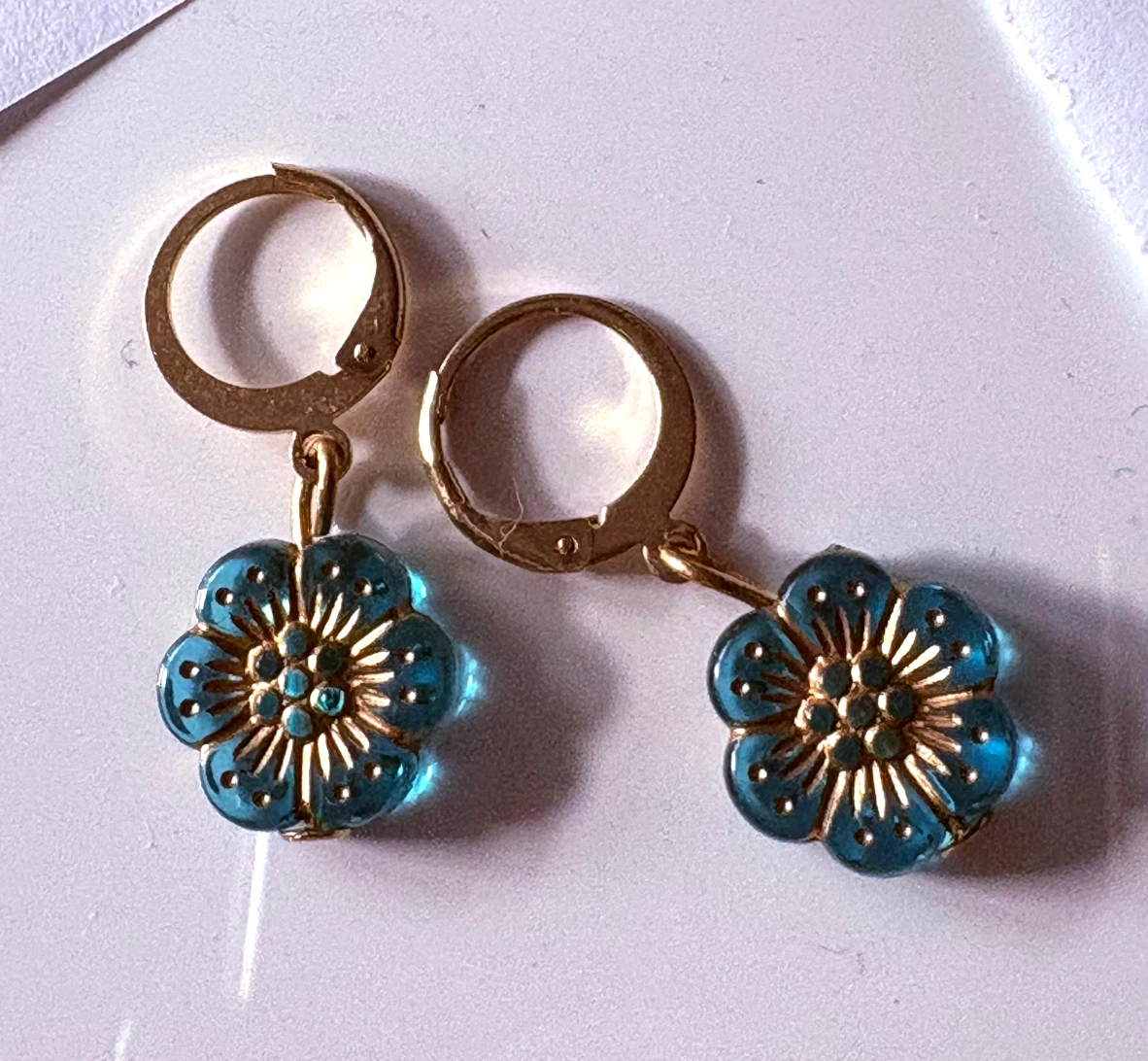 Blue Flower Dangle Earrings, new