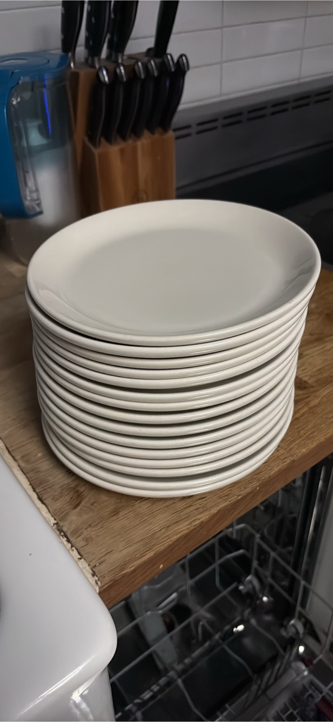 Stack of 15 White Dinner Plates