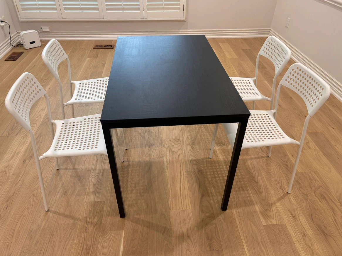Black Dining Table with 4 White Chairs