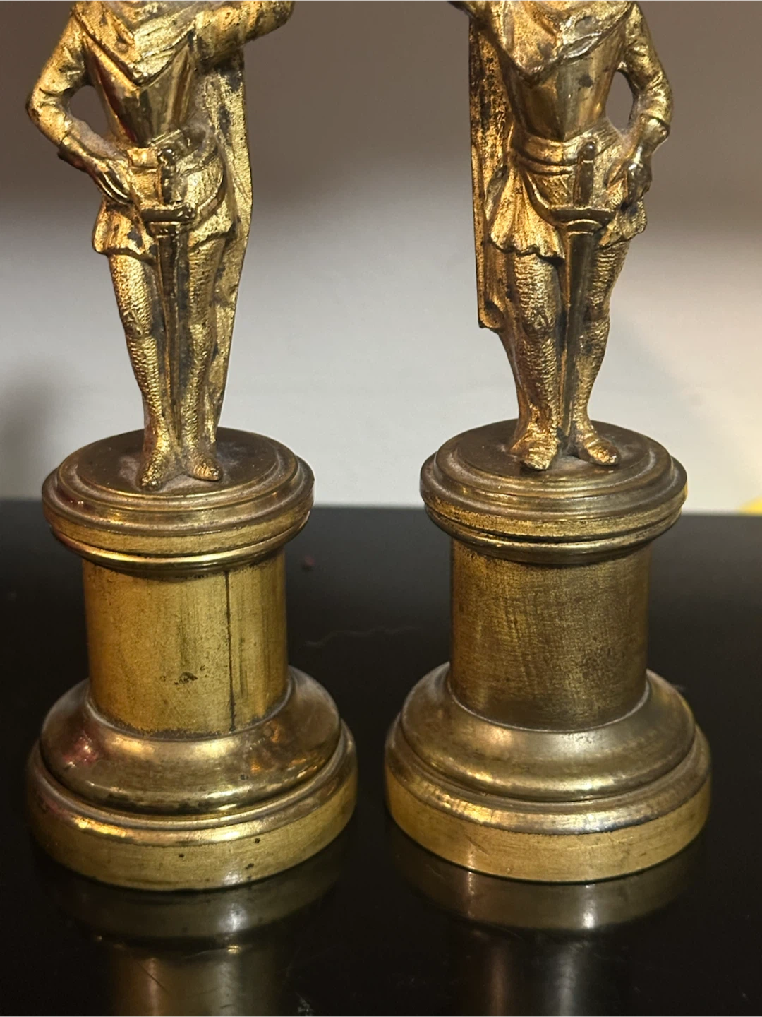 Pair Antique French Gothic Brass Knight Candlesticks - photo 3
